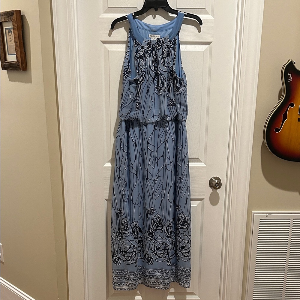 Robbie Bee Blue and Black Floral Maxi Dress